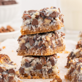 A stack of magic cookie bars.