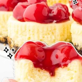 close up shot of mini cherry cheesecakes