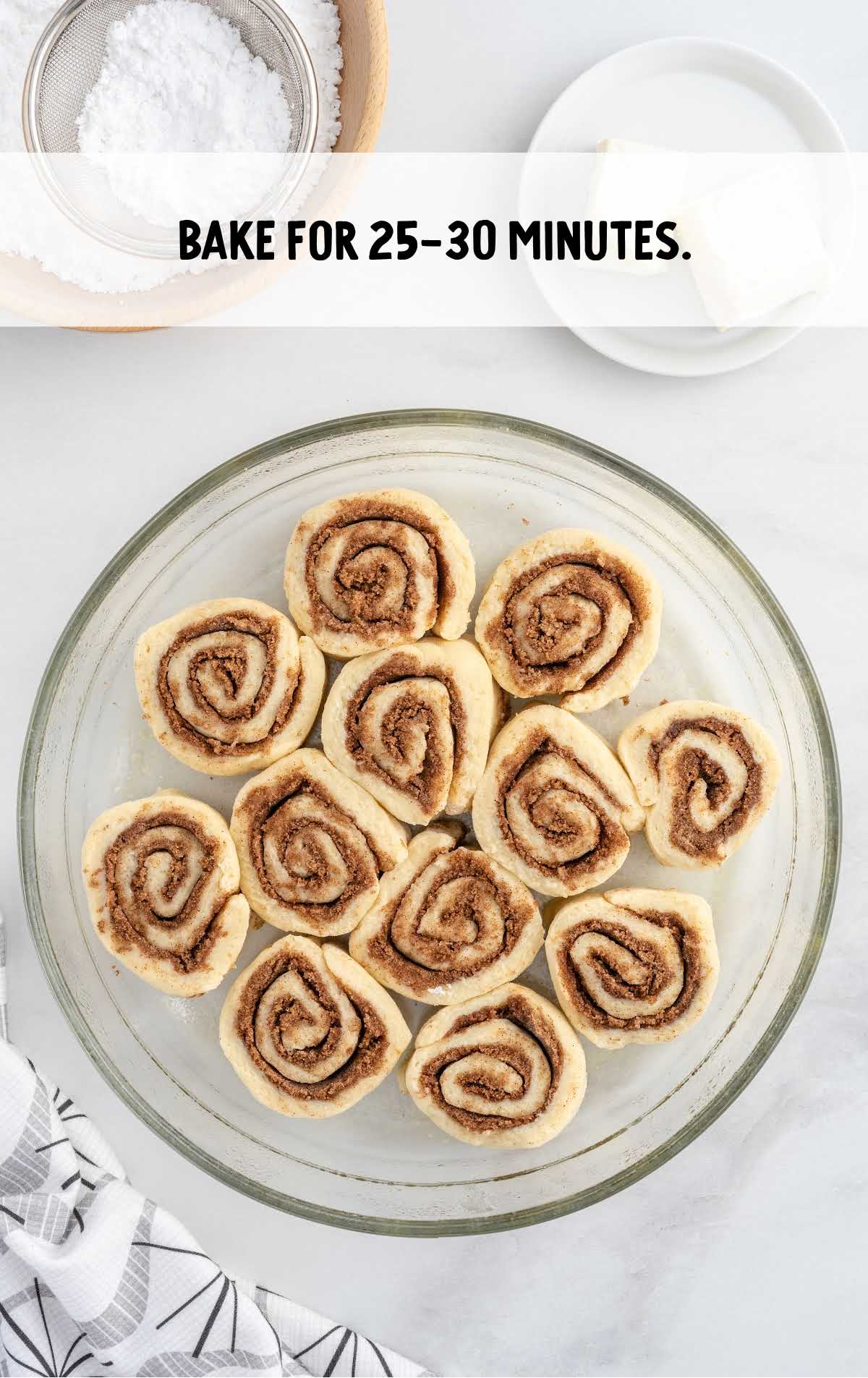 cinnamon rolls baked in a baking dish