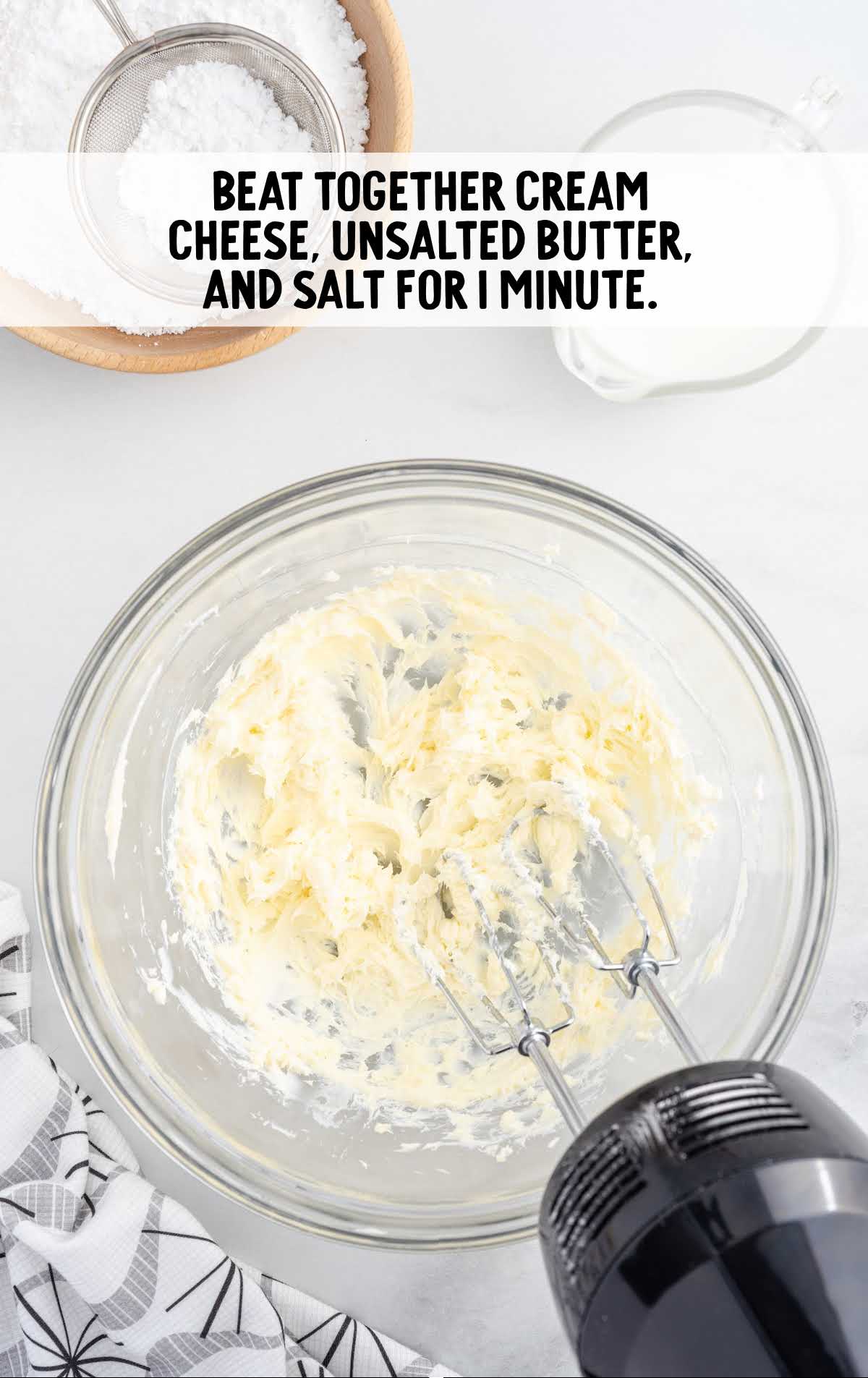cream cheese, unsalted butter, and salt combined in a bowl
