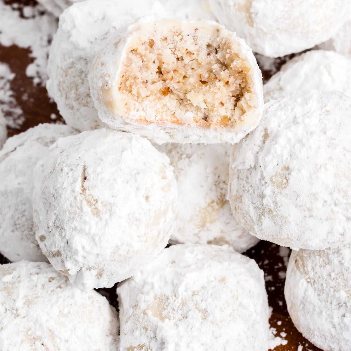 close up shot of a bunch of Snowball Cookies