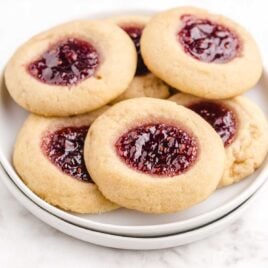close up shot of a plate of Thumbprint Cookies