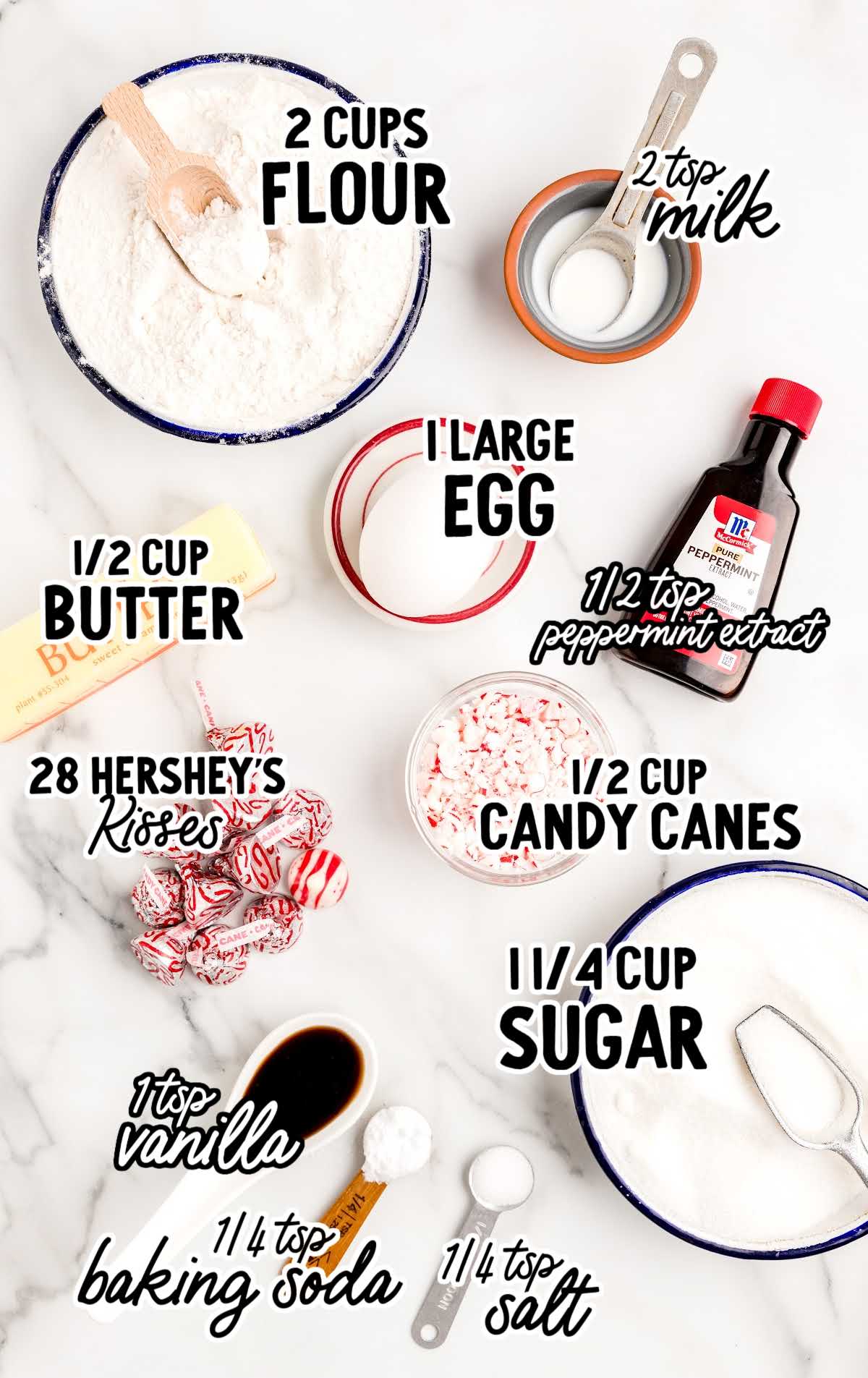 candy cane kiss cookies raw ingredients that are labeled