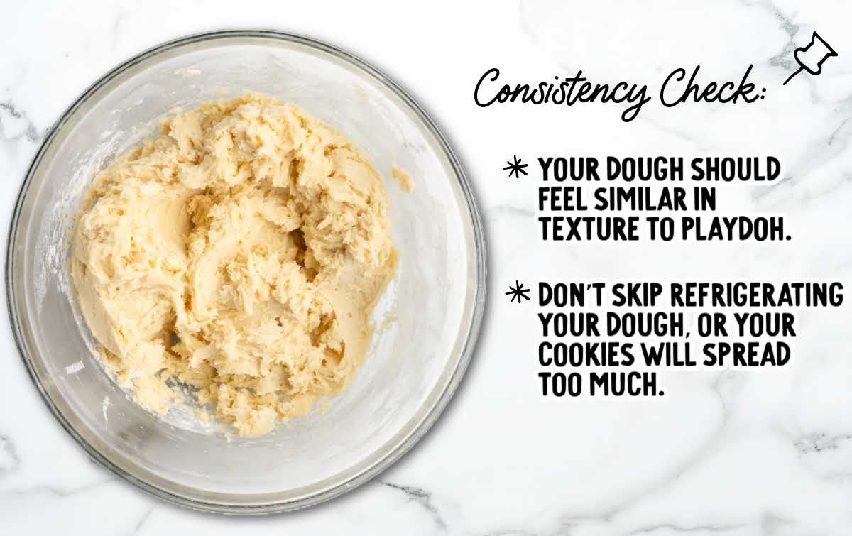 Bowl of Italian cookie dough with texture notes for consistency