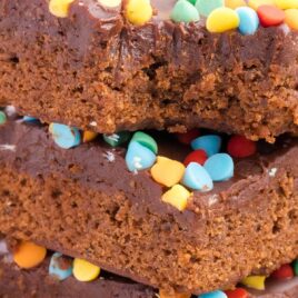 close up shot of Cosmic Brownies stacked on top of each other