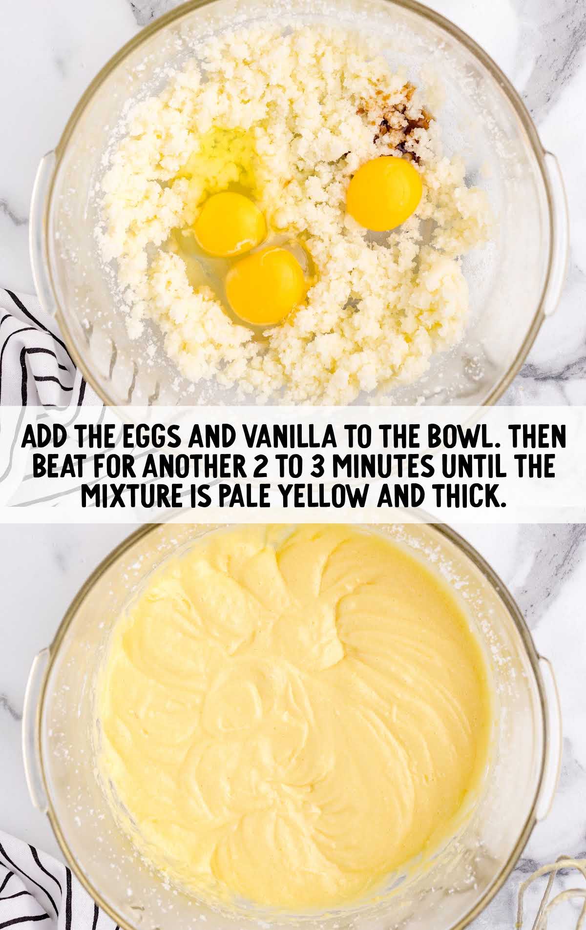 egg and vanilla combined to the butter mixture in a bowl