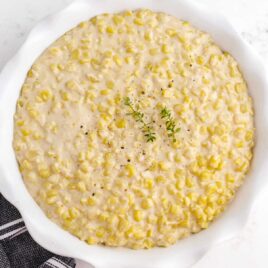 overhead shot of Creamed Corn in a bowl