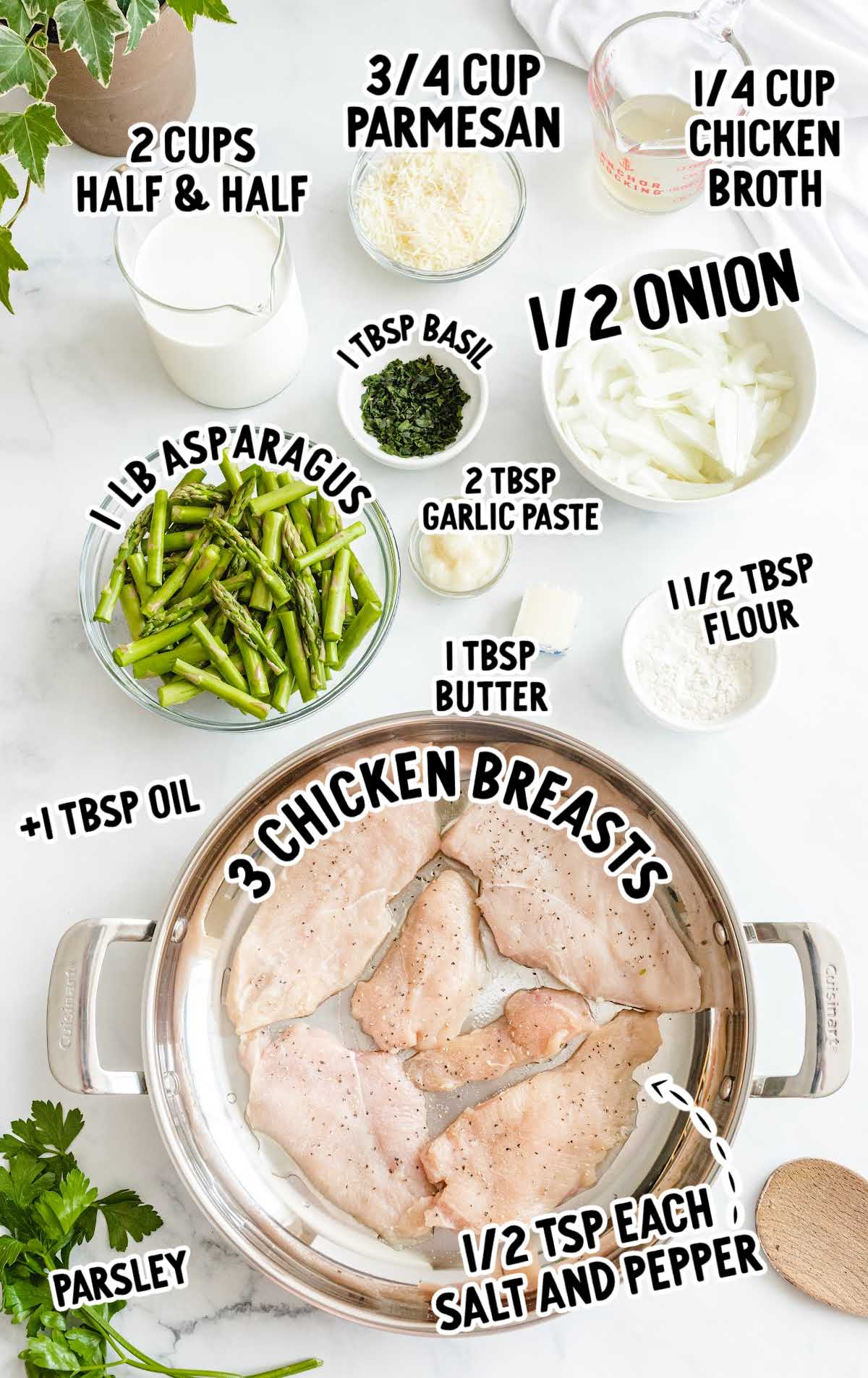 creamy chicken and asparagus raw ingredients that are labeled
