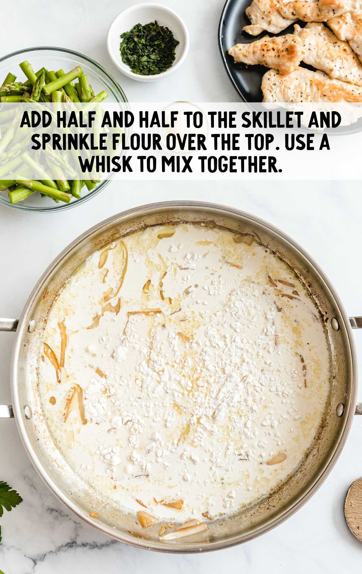 half and half and flour added to the skillet
