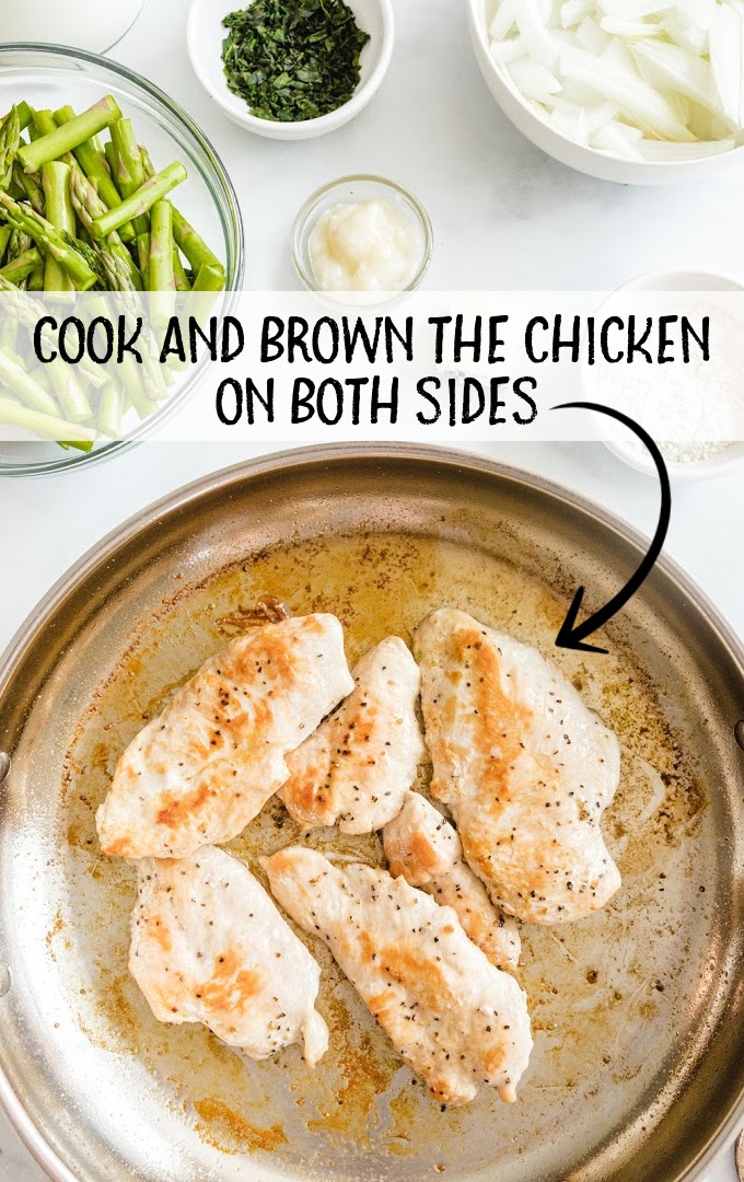 creamy chicken and asparagus process shot