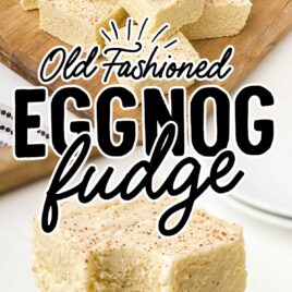 eggnog fudge piled on top of each other on a wooden board