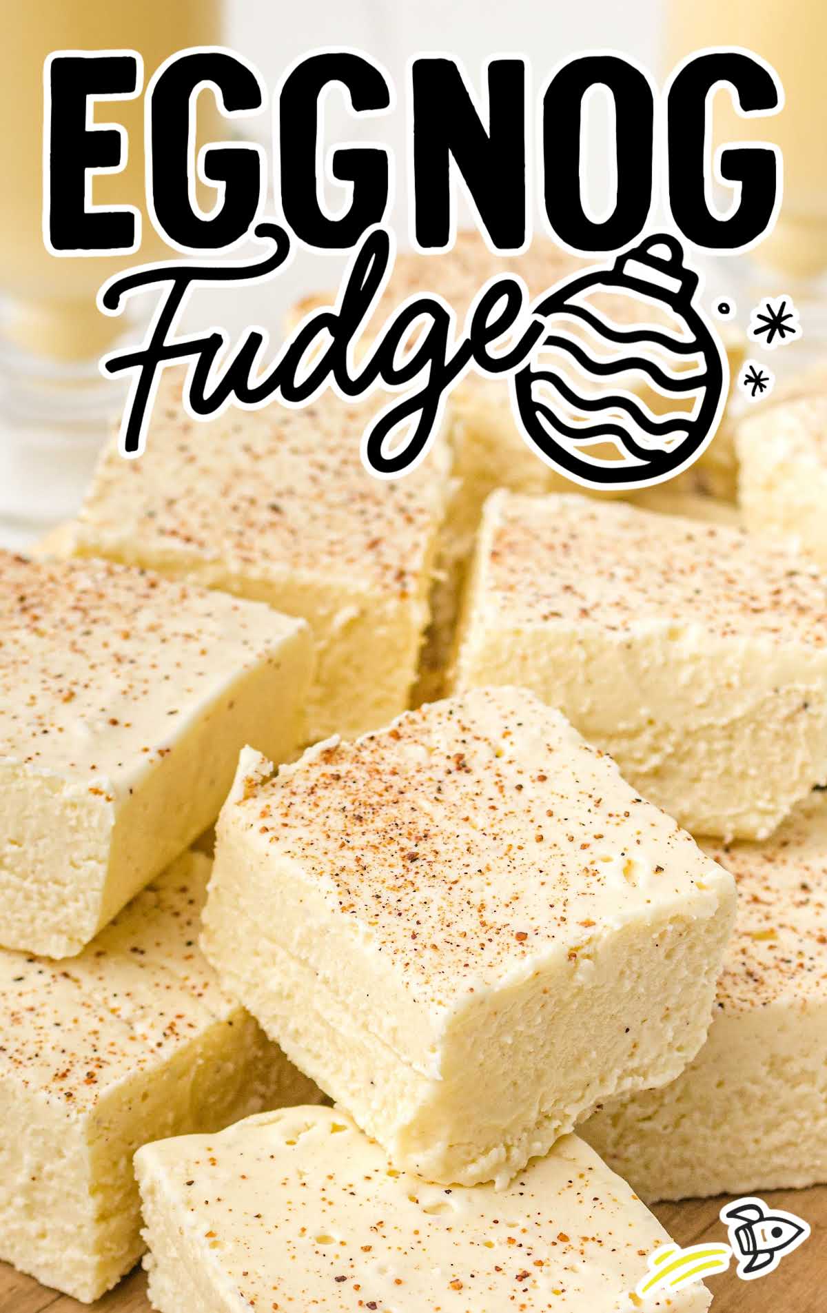 close up shot of eggnog fudge piled on top of each other