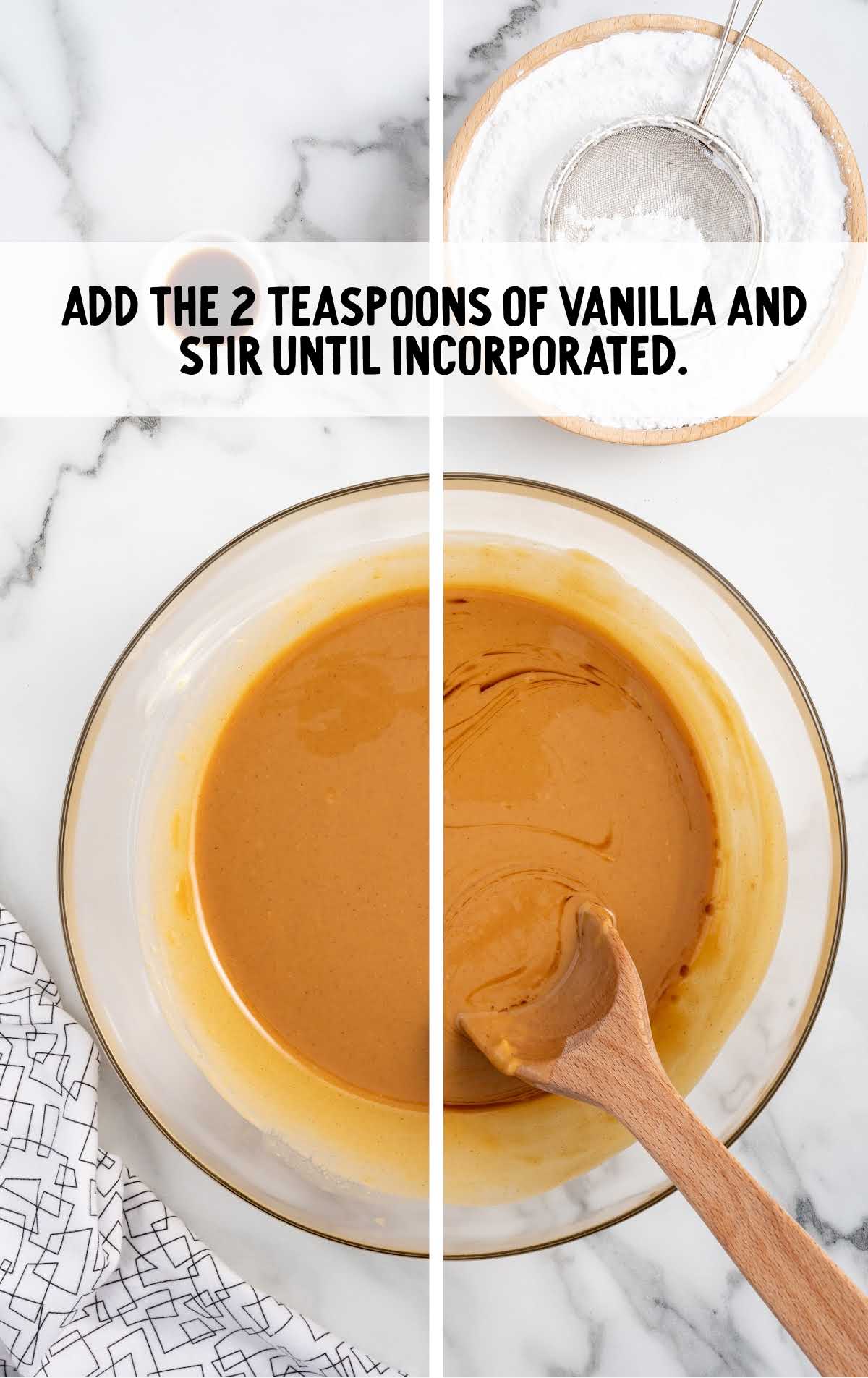 vanilla added to the peanut butter mixture in the bowl