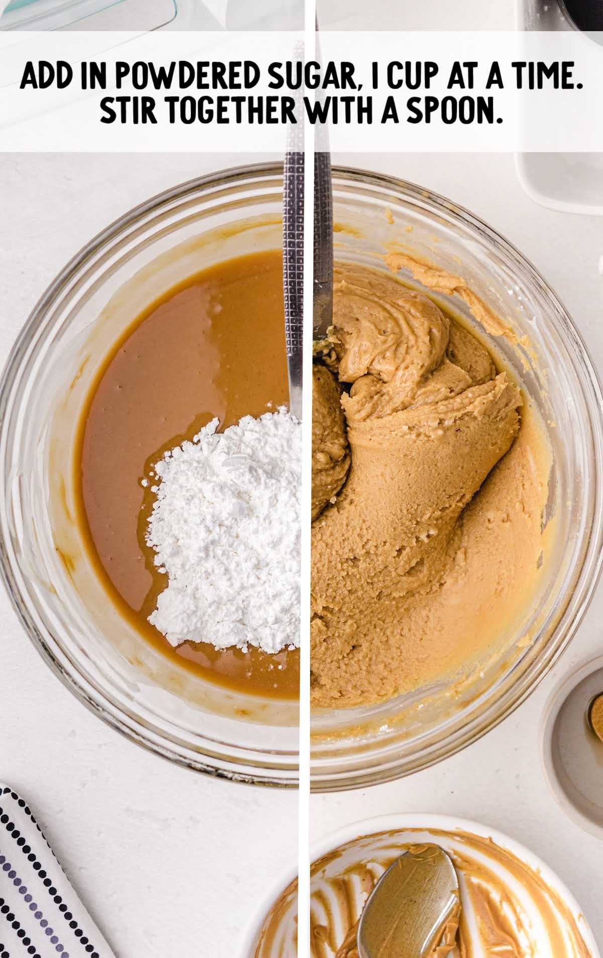 Peanut Butter Fudge process shot of powdered sugar folded into the fudge mixture