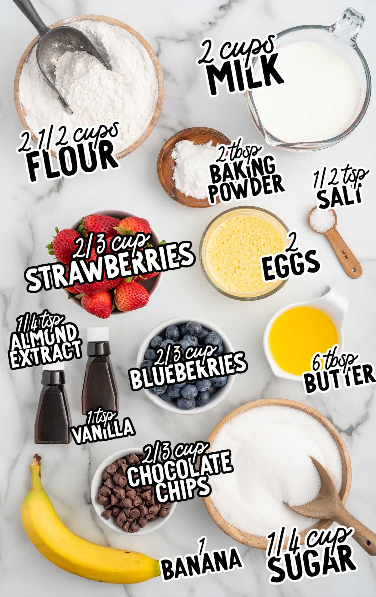 sheet pan pancakes raw ingredients that are labeled