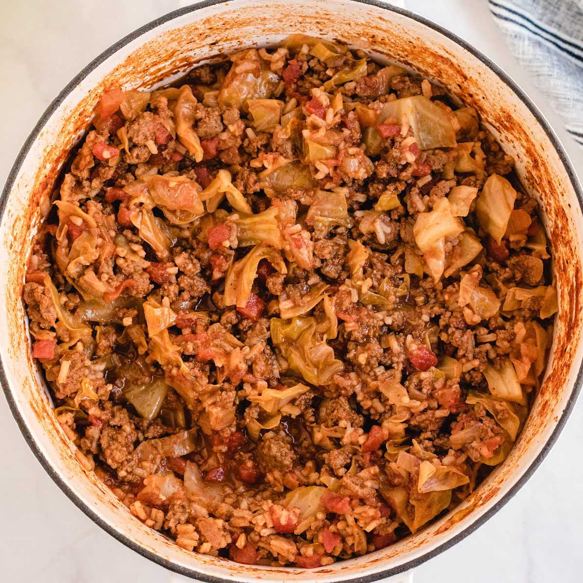 a pot of unstuffed cabbage rolls