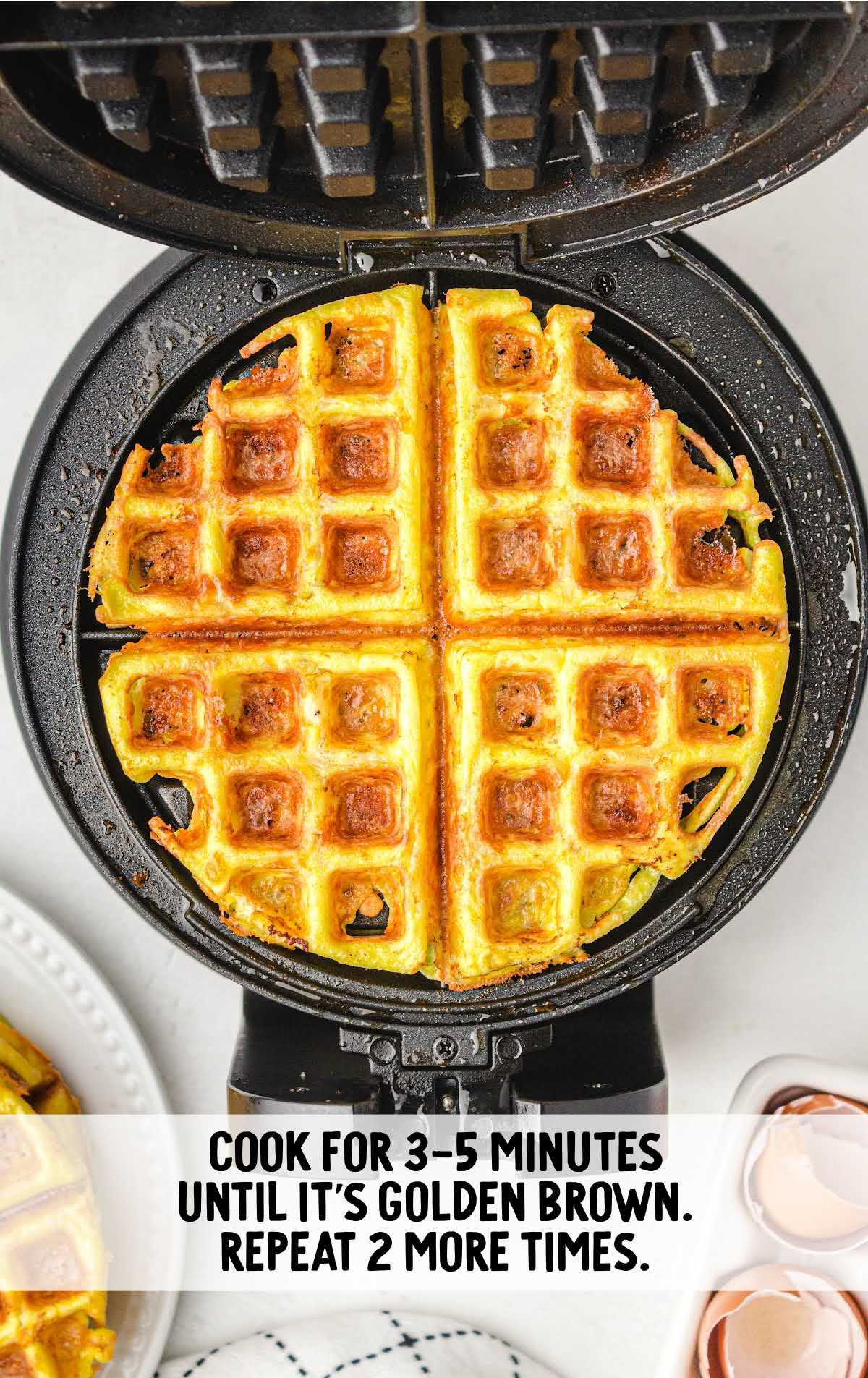 chaffle cooked into a waffle maker