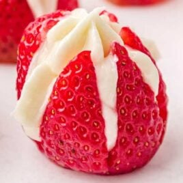 close up shot of a Cheesecake Stuffed Strawberries
