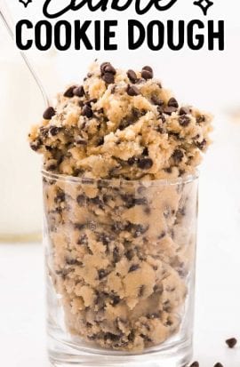 close up shot of edible cookie dough in a clear cup