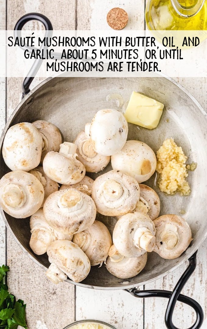garlic parmesan mushrooms process shot of ingredients in a pan