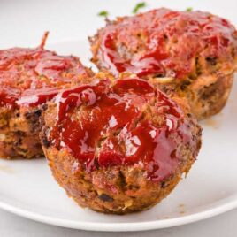 close up shot of multiple Muffin Pan Meatloaf on a plate