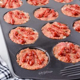 close up shot of muffin pan meatloaf in a muffin pan