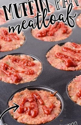 close up shot of muffin pan meatloaf in a muffin pan