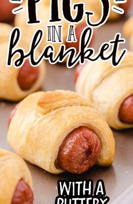 close up shot of pigs in a blanket on a dish
