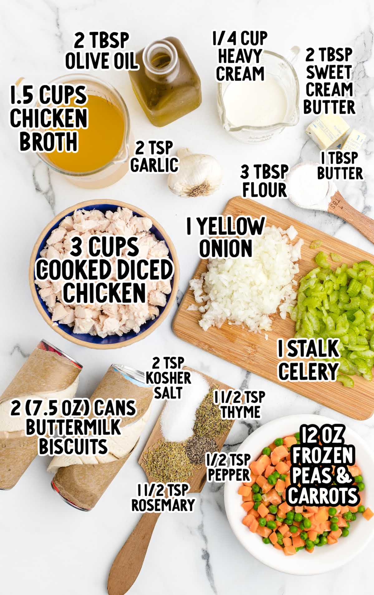 skillet chicken pot pie raw ingredients that are labeled