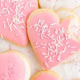 close up overhead shot of a bunch of Valentine Sugar Cookies