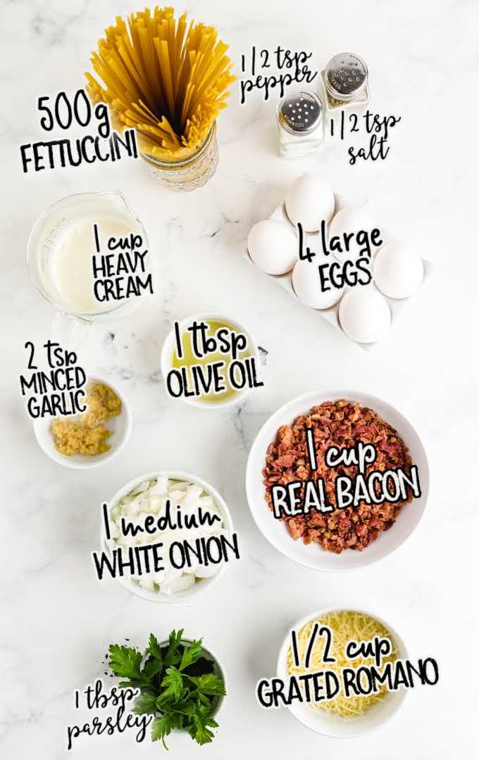 carbonara pasta raw ingredients that are labeled