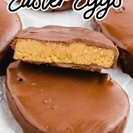 close up shot of Chocolate Easter Eggs (Peanut Butter) stacked on top of each other