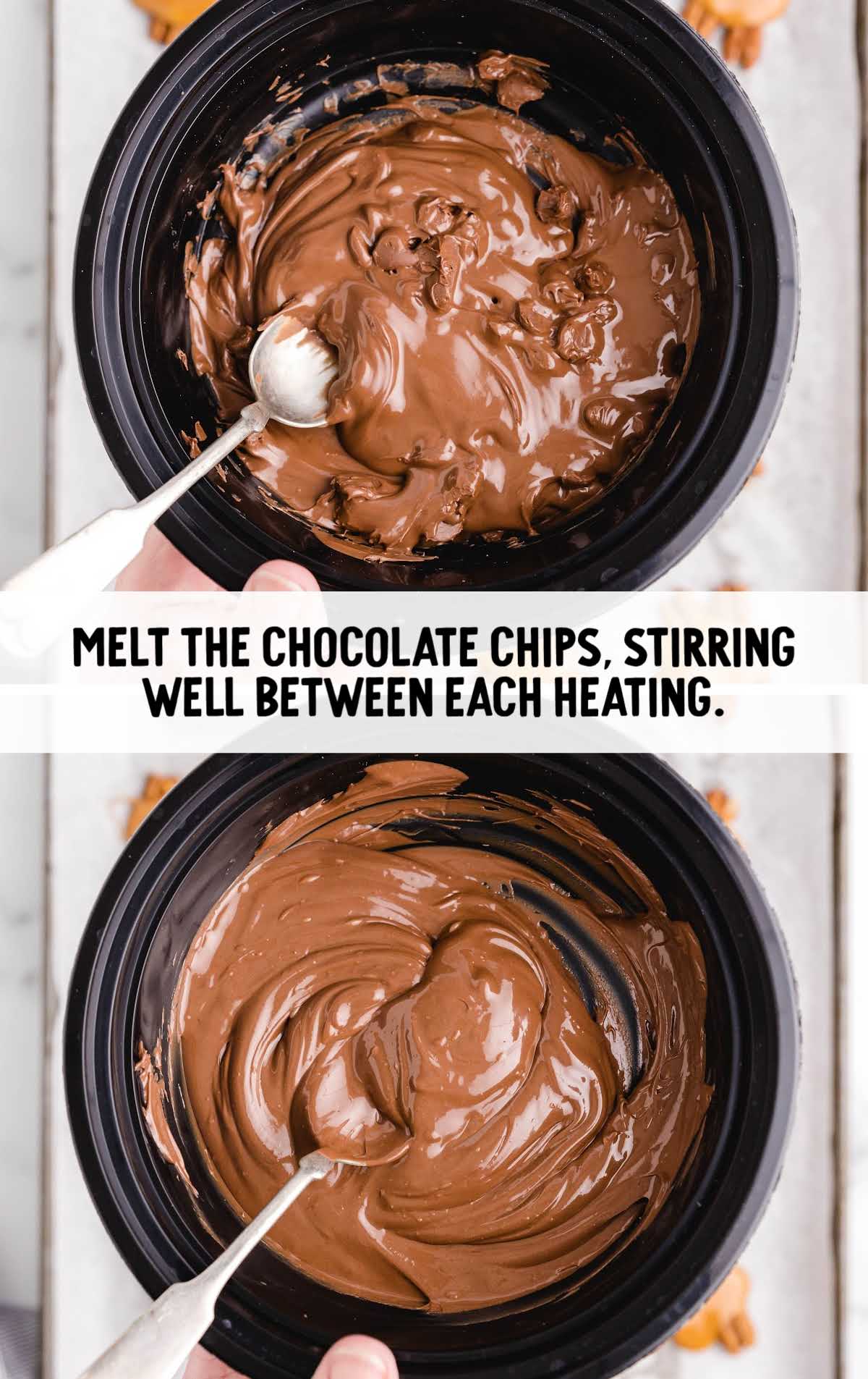 chocolate chips melted in a bowl