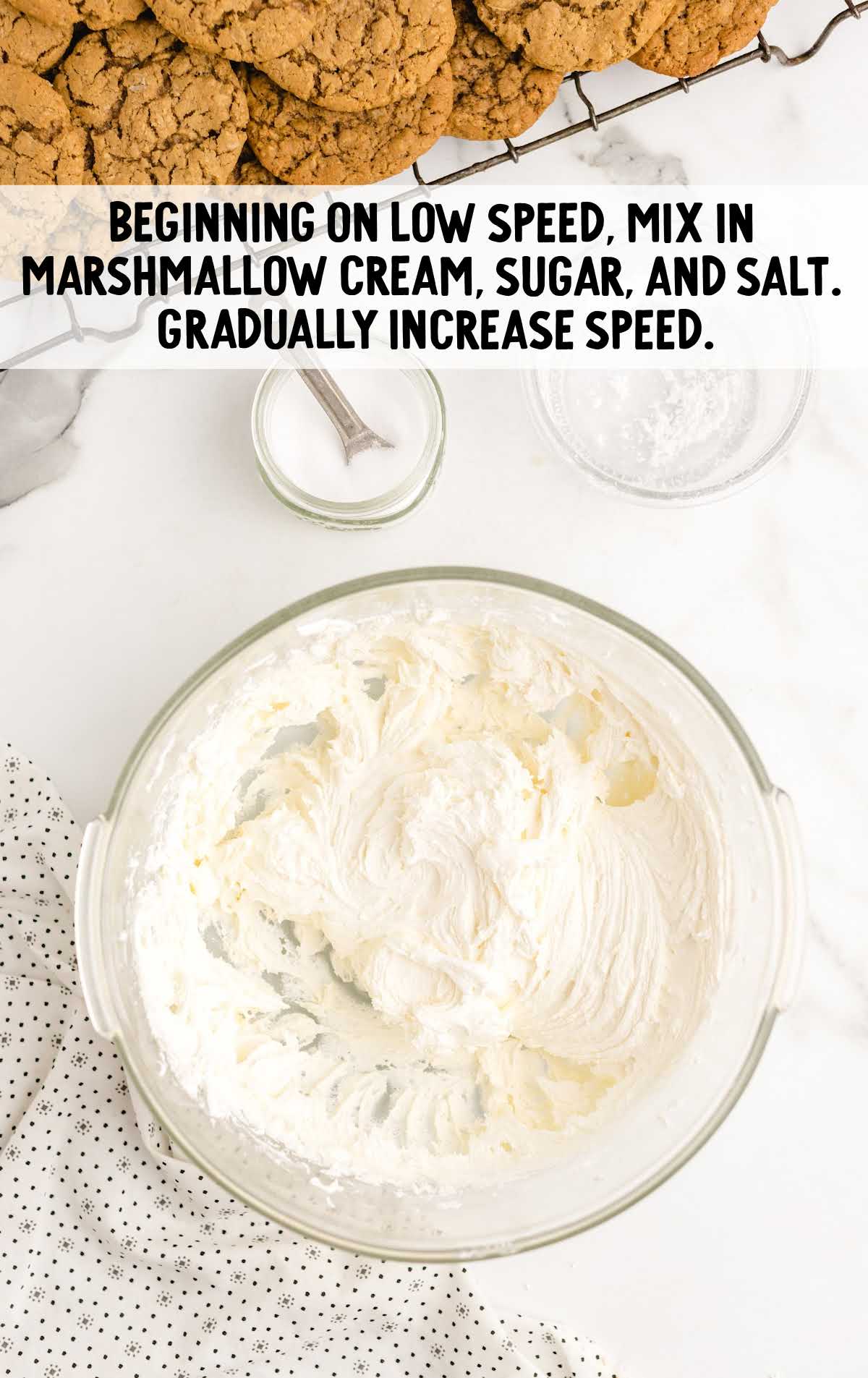 marshmallow cream, sugar, and salt blended together 