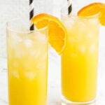 close up shot of glasses of Screwdriver Drink garnished with slices of oranges and served with a straw