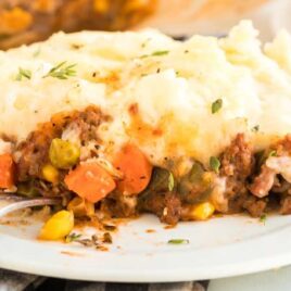 close up shot of a slice of Shepherd's Pie on a plate