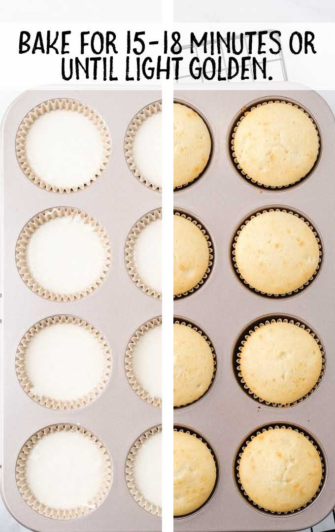 boston cream cupcakes process shot of cupcake batter in cupcake pan and baked