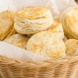 a basket of buttermilk biscuits