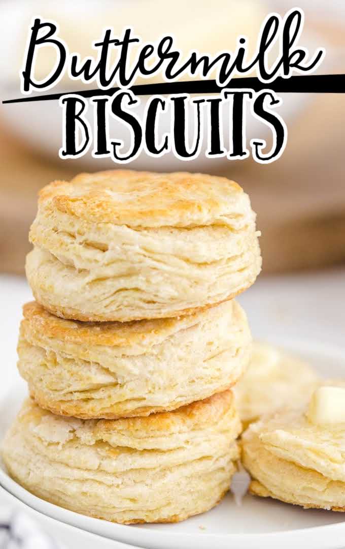 buttermilk biscuits stacked on top of each other on a plate