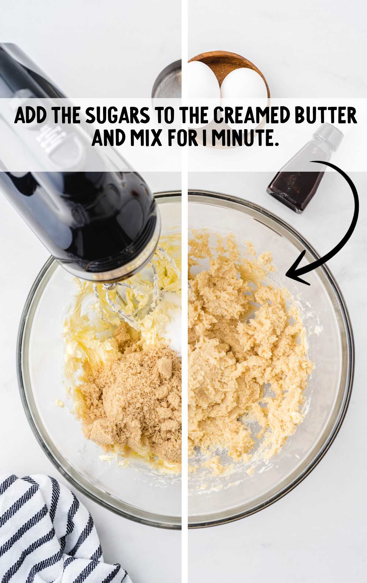 sugar added to the cream butter and blended together in a bowl