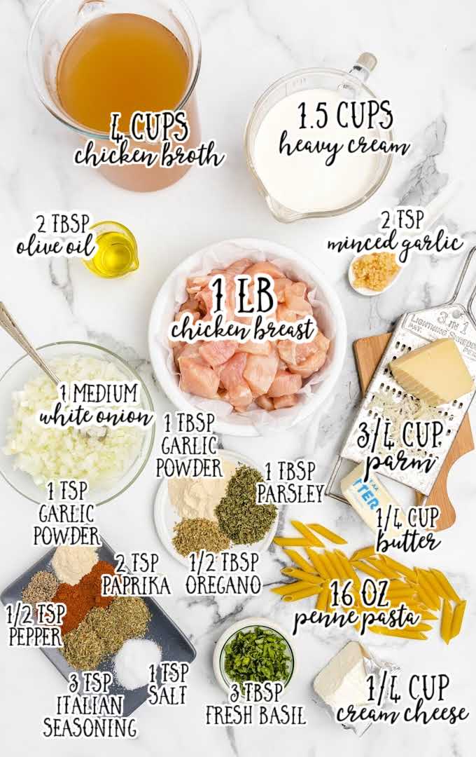 creamy chicken pasta raw ingredients that are labeled