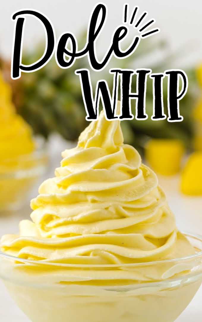 side shot of Dole Whip piped into a in a small clear bowl