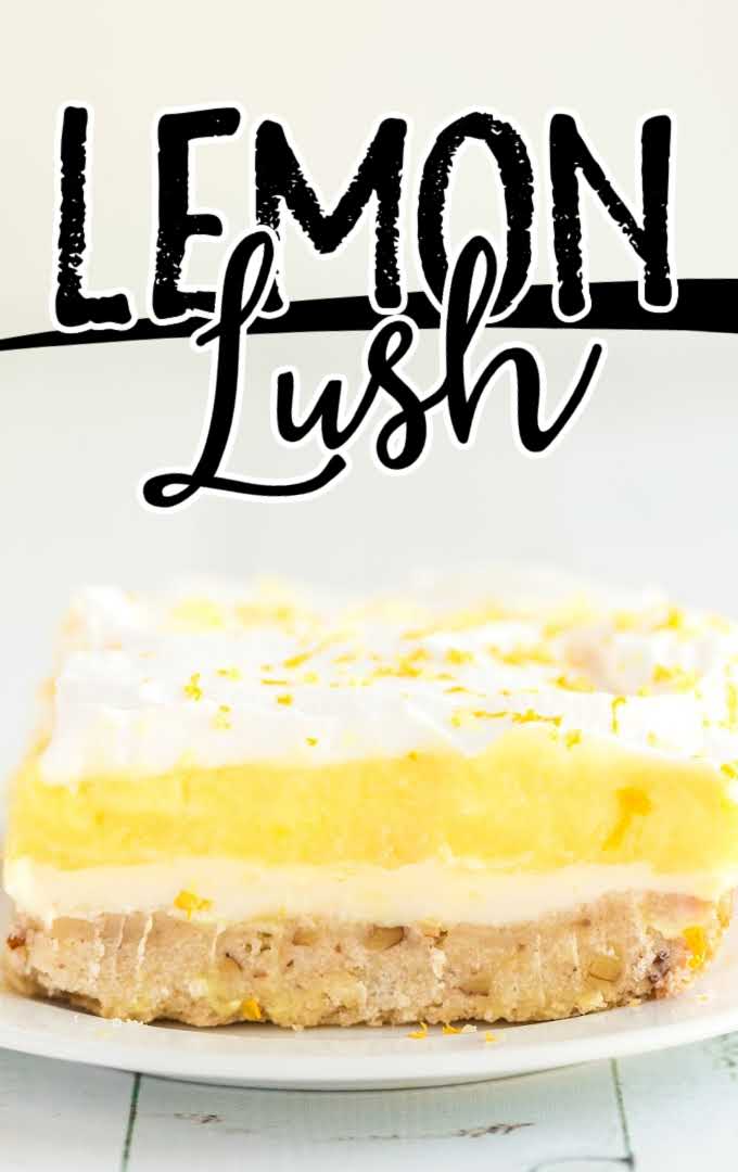 close up shot of lemon lush on a white plate