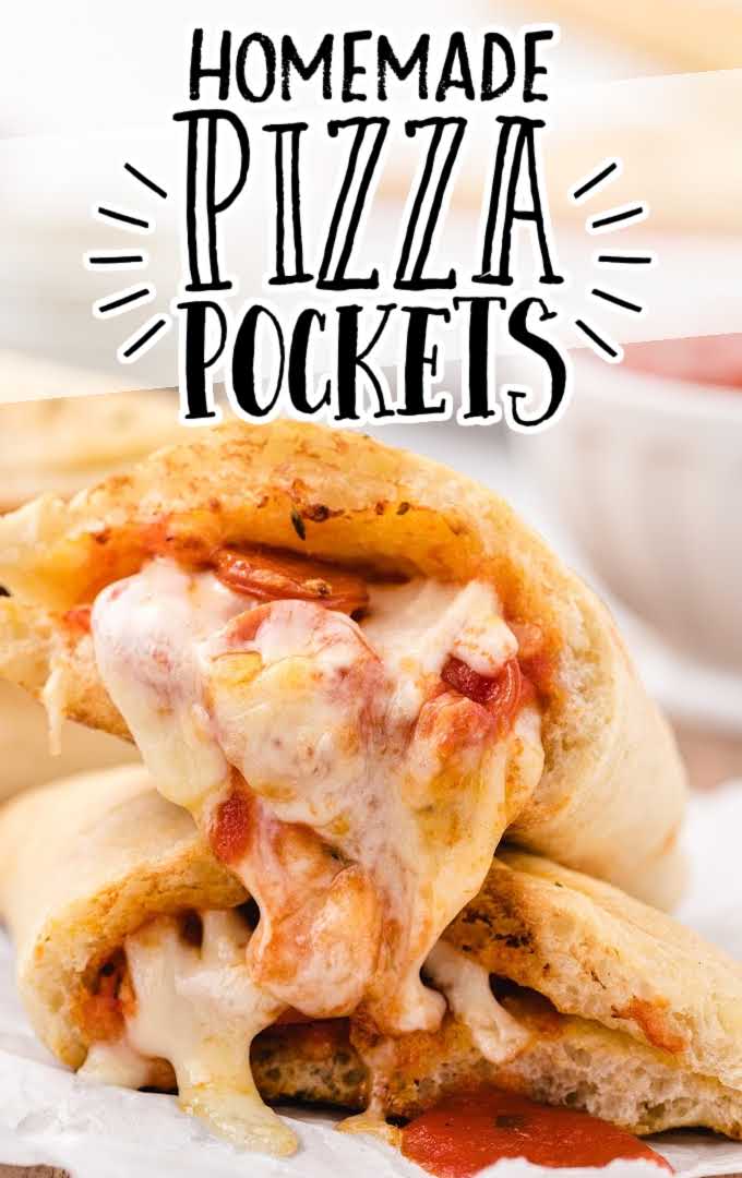close up shot of pizza pockets pulled apart showing its gooey insides