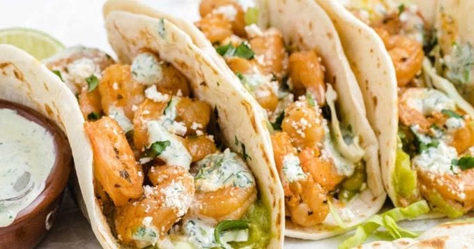 Shrimp Tacos With Spicy Cilantro Lime Sauce - Spaceships and Laser Beams