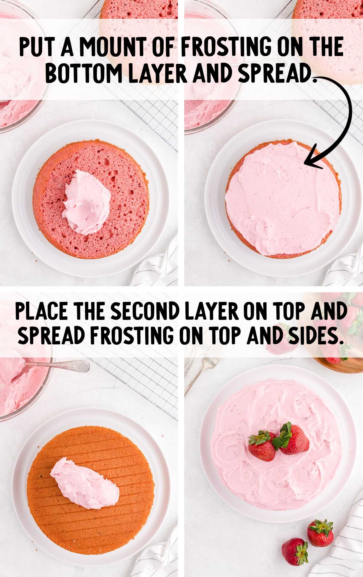 frosting spread on top of the strawberry cake