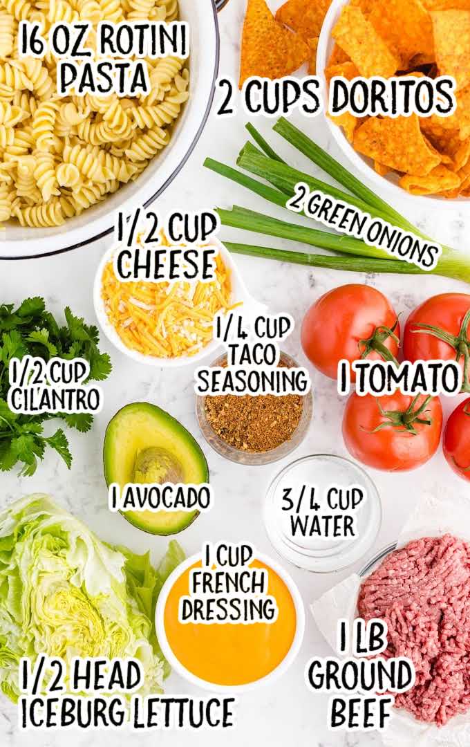 taco pasta salad raw ingredients that are labeled
