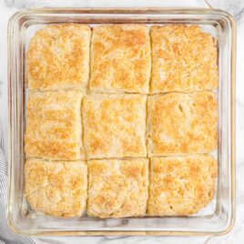 close up overhead shot of 7up biscuits in a pan