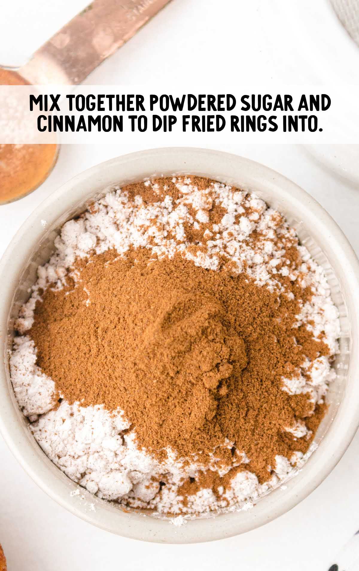 apple fritter rings process shot of ingredients together in a bowl