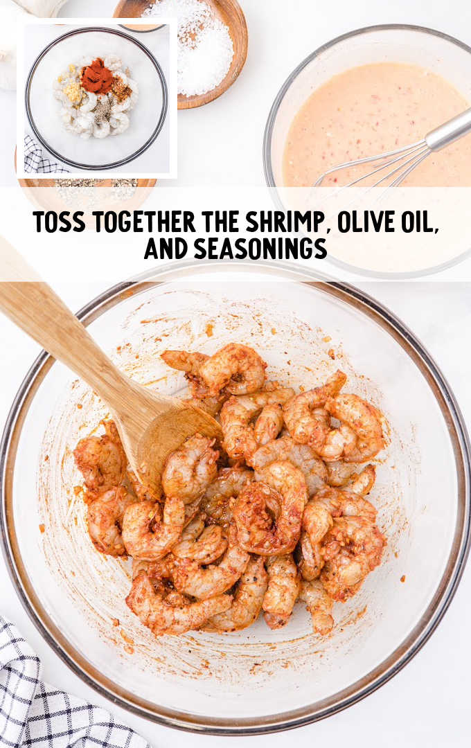 bang bang shrimp pasta process shot of shrimp and seasonings in a bowl